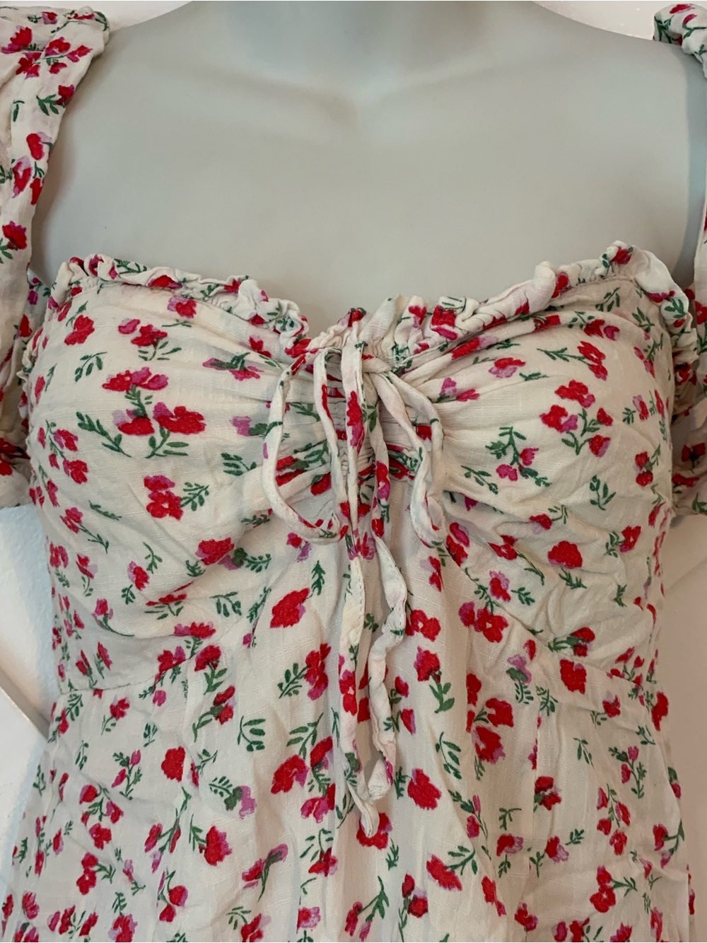 MINKPINK Burma Bloom Floral Print Off Shoulder Sweetheart Mini Dress White Small - Picture 3 of 9